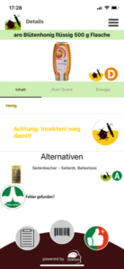 Insekten in Lebensmittel App